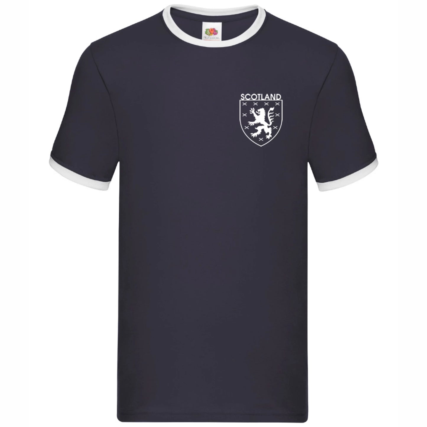 Navy blue Scotland world up 26 retro t-shirt with scottish lion emblem.