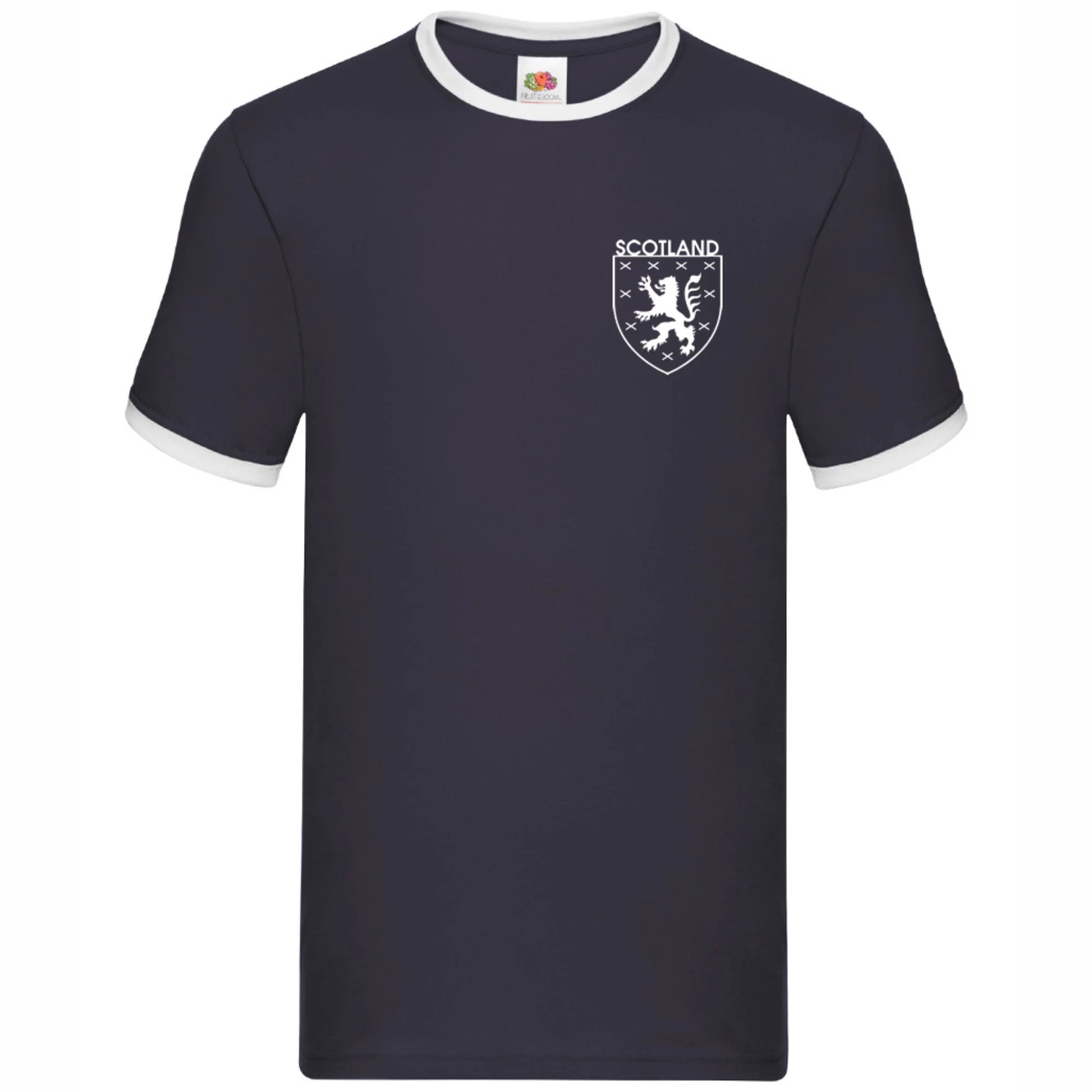Navy blue Scotland world up 26 retro t-shirt with scottish lion emblem.